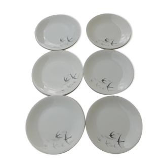 11 dessert plates in Limoges porcelain Charles Ahrenfeld bird motif diam 18 cm