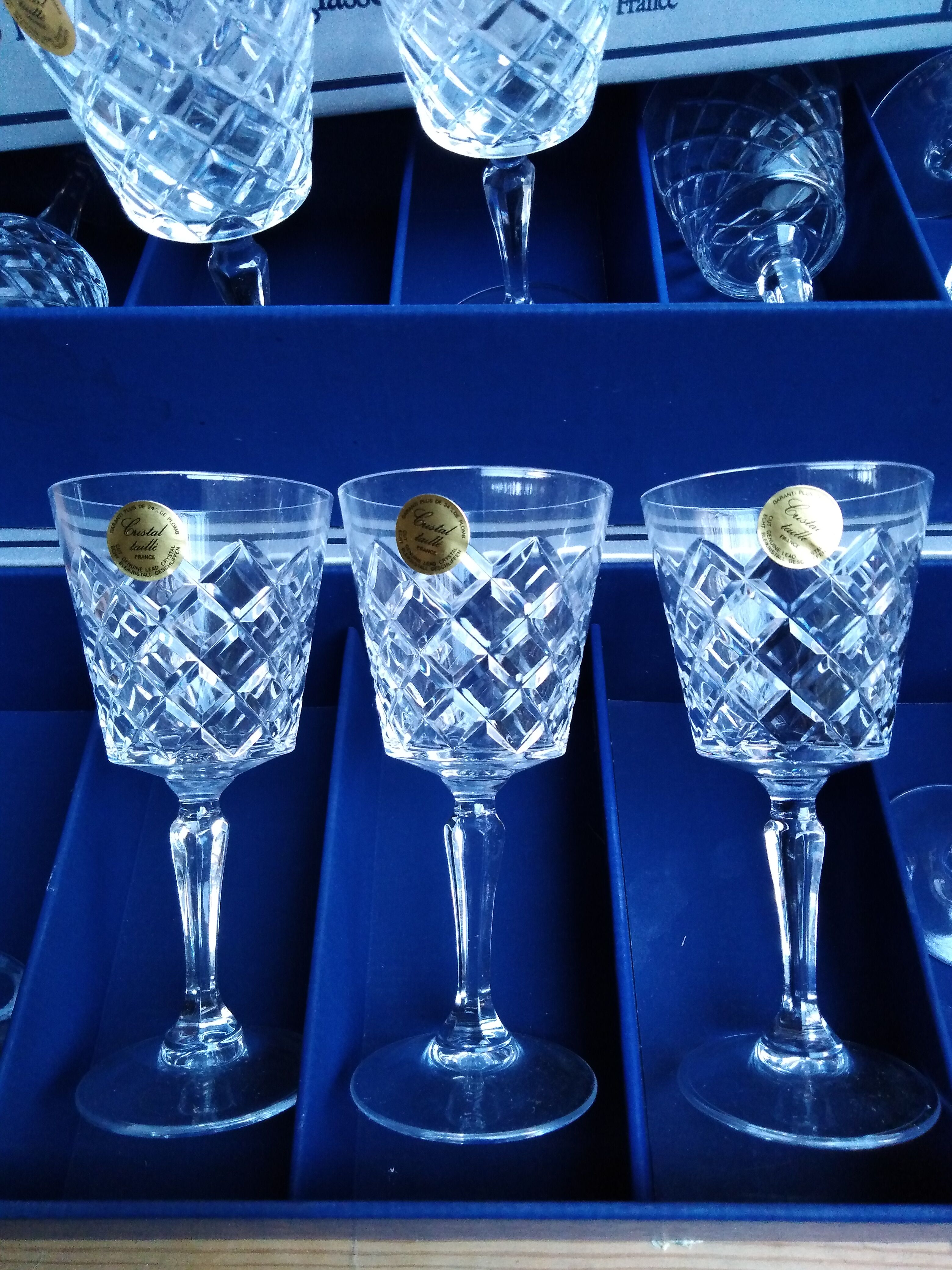 12 glasses of crystal water wine, Antibes model, hand-cut, 18 cl