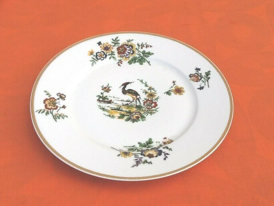 3 flat plates Porcelain of Limoges France "Crane ashy" ...