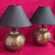 pair of hammered copper bedside lamps 41x30 very good condition elec ok
