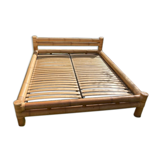 Vintage bed 160x200 and 2 bamboo bedsides