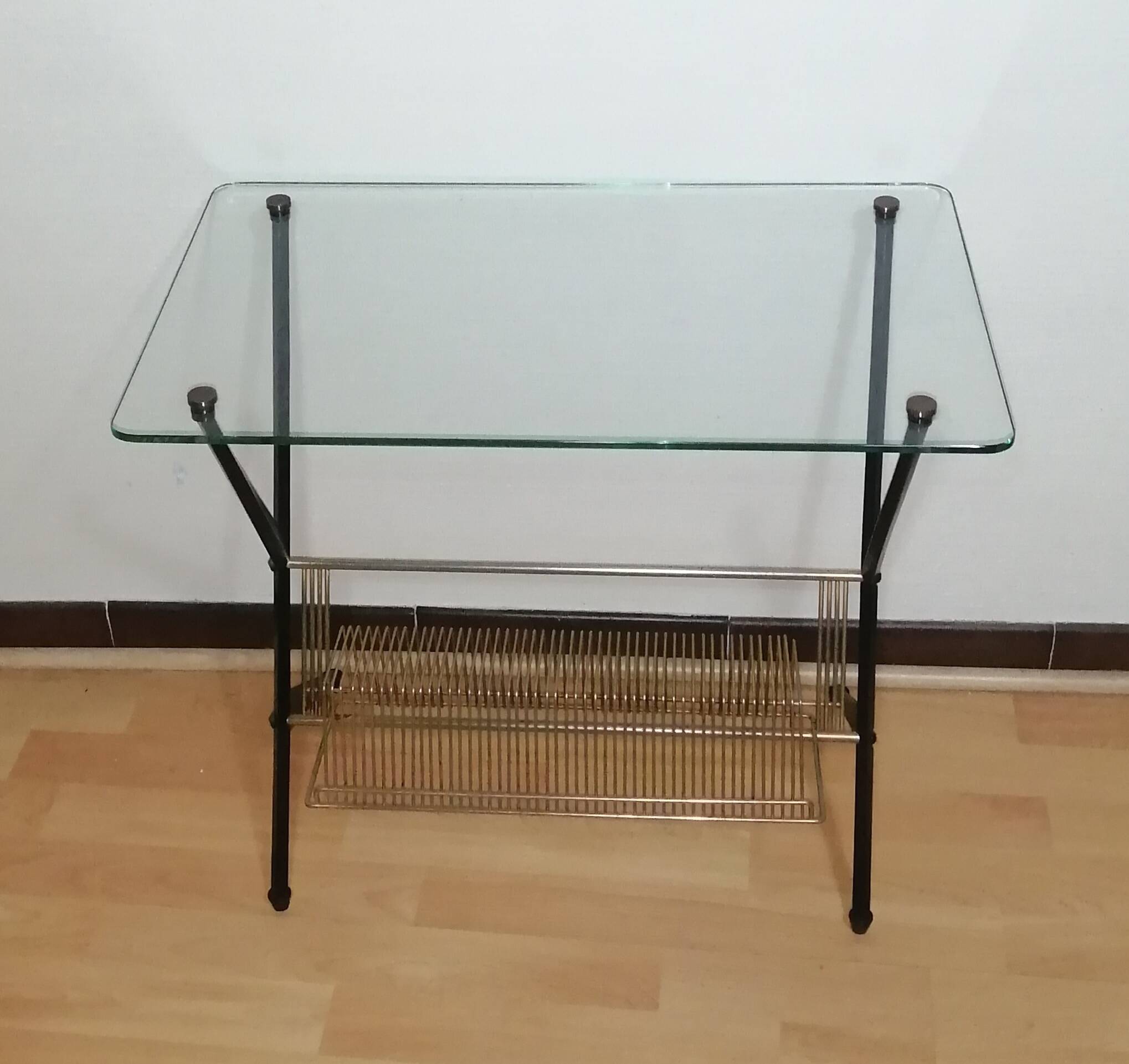 Glass and brass side table Angelo Ostuni for Frangi Milano 1950