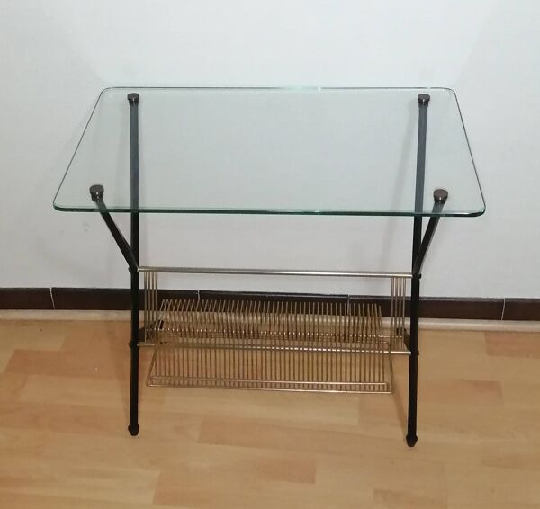 Table d'appoint en verre et laiton Angelo Ostuni pour Frangi Milano 1950