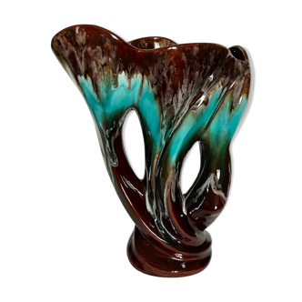 Ancien vase 3 branches céramique Vallauris XXème siècle