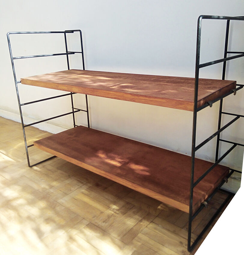 Metal and wood wall shelf 1960