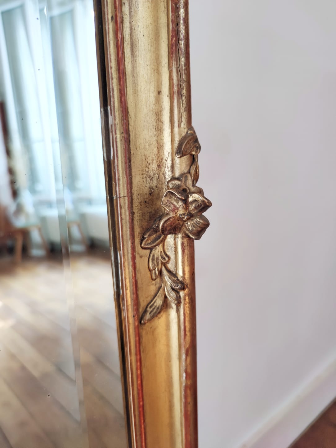 Large gilded mirror louis XV rockery  142x99cm