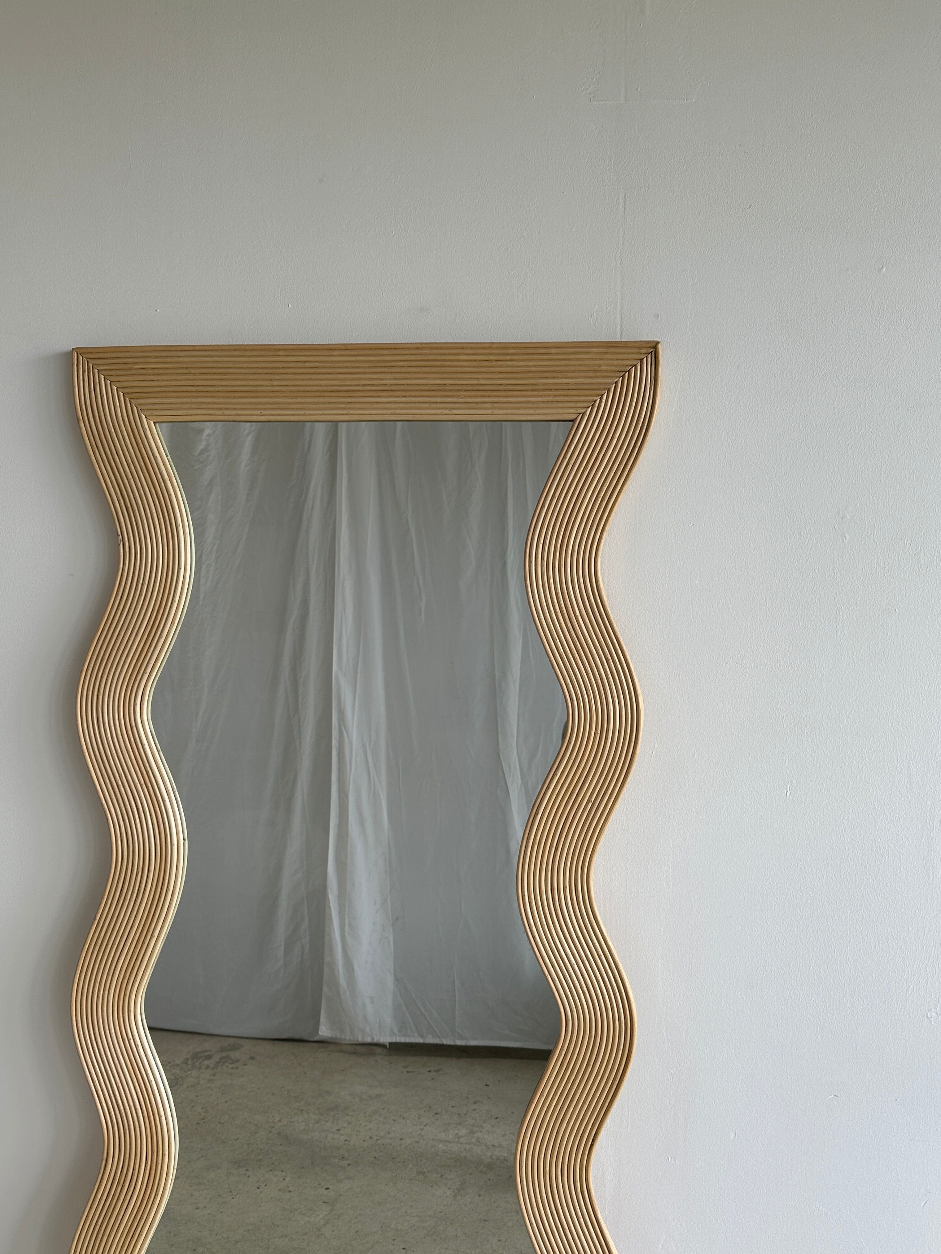 Zigzag rattan foot mirror H:182cm