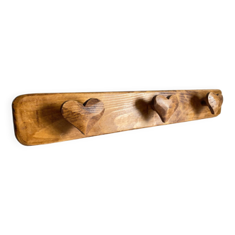 Coat rack heart in wood 80s/90s