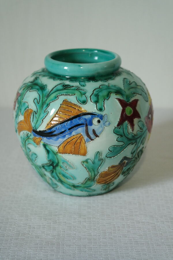 Vase boule décor faune et flore   par Cérart Monaco 1960