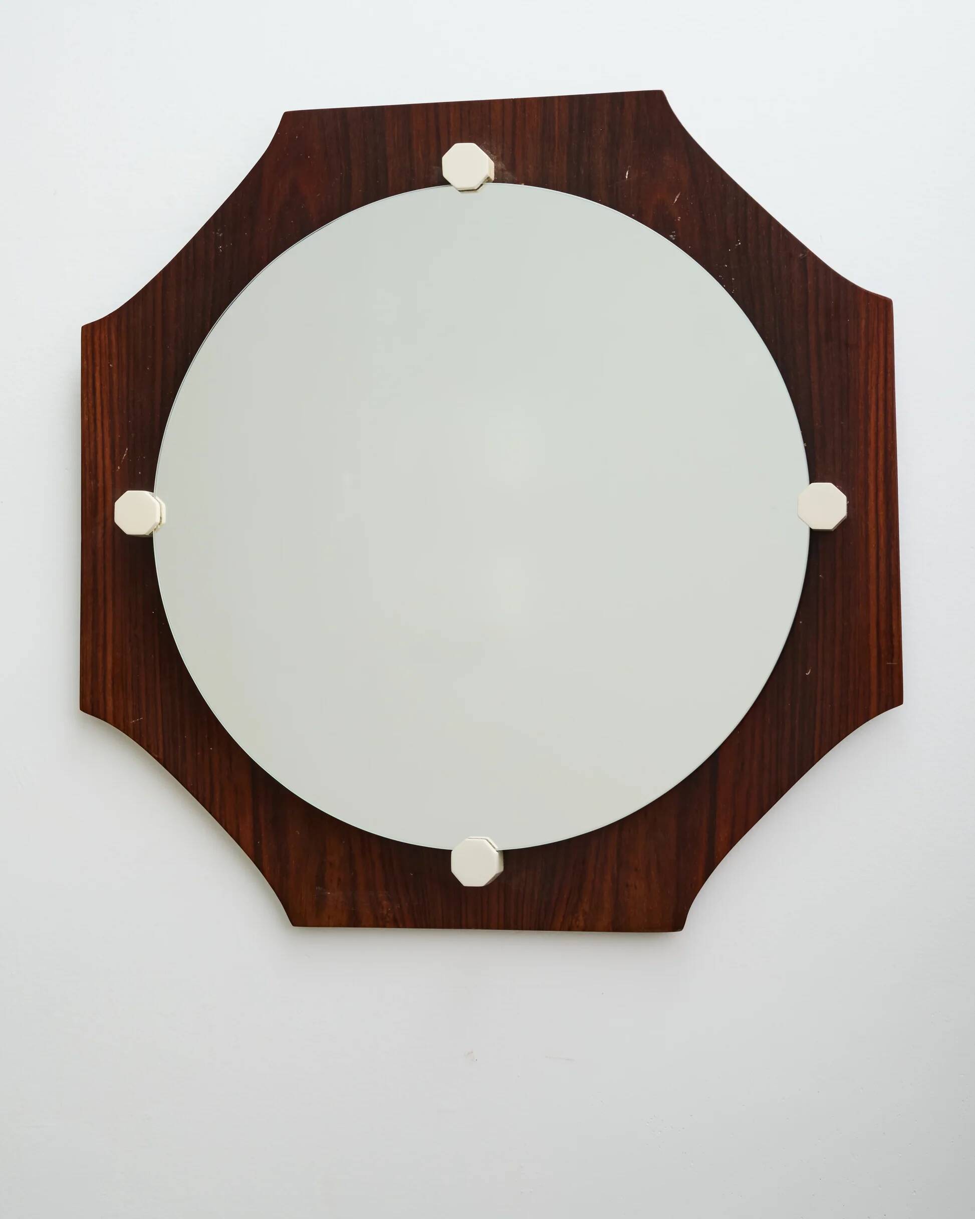 Octagonal rosewood mirror with white inlays, Italy, 1970-1980