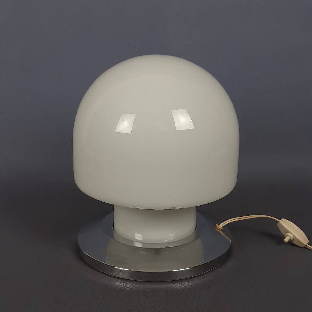 White glossy Murano glass table lamp mushroom Space Age modernism 1970