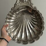 Large silver-plated metal dish, shell shape