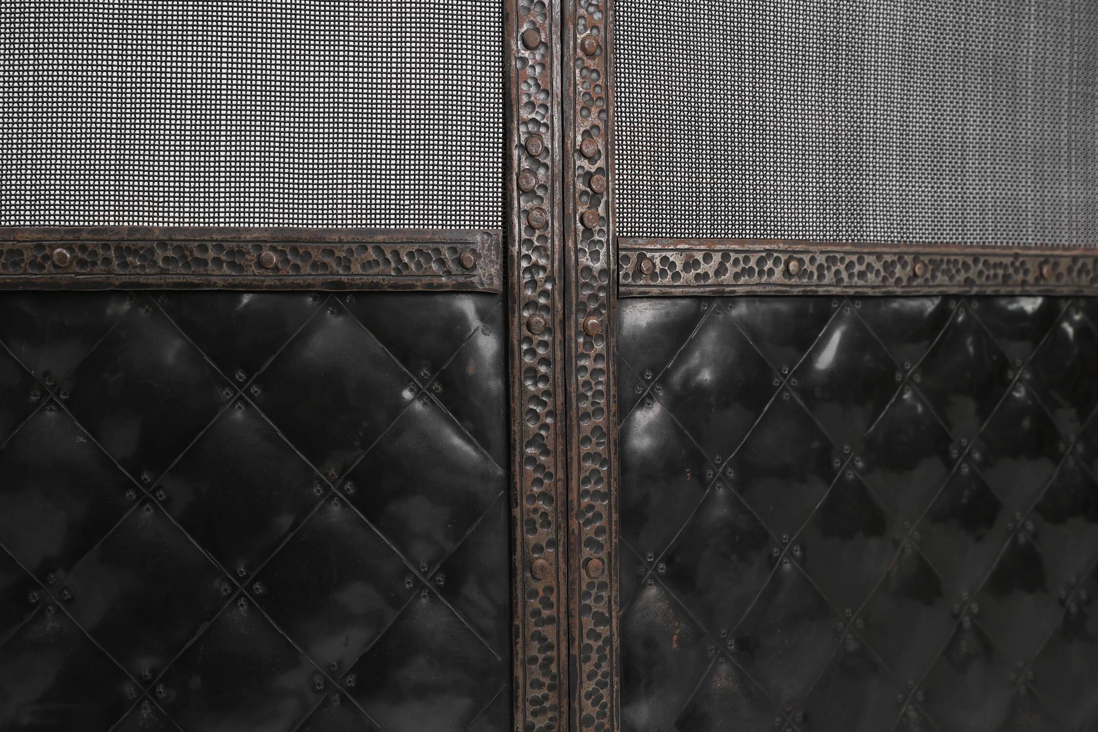 French Art Deco wrought iron fireplace screen with 3 panels