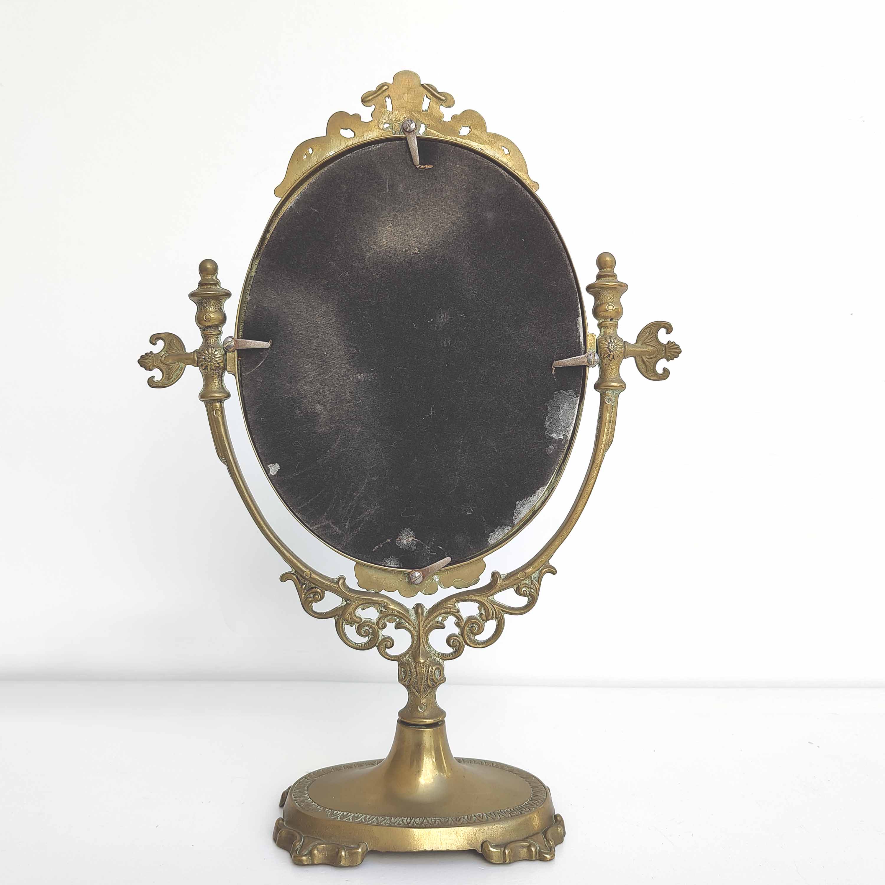 Brass table psyche mirror