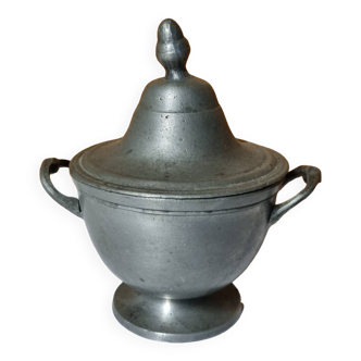 sugar bowl or candy dish in pewter cup with old lid