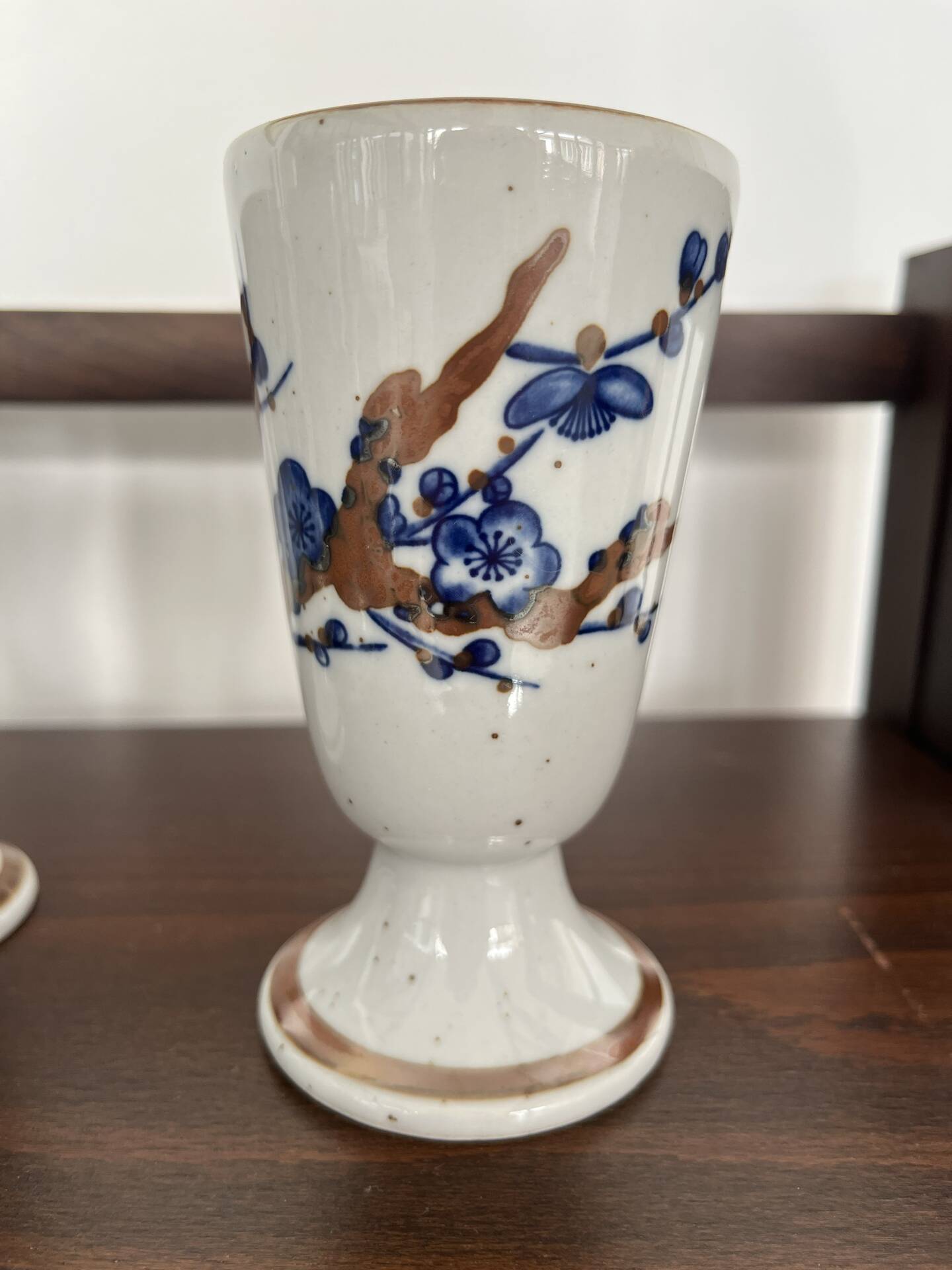 Set of 5 blue stoneware mazagrans "cherry blossom".