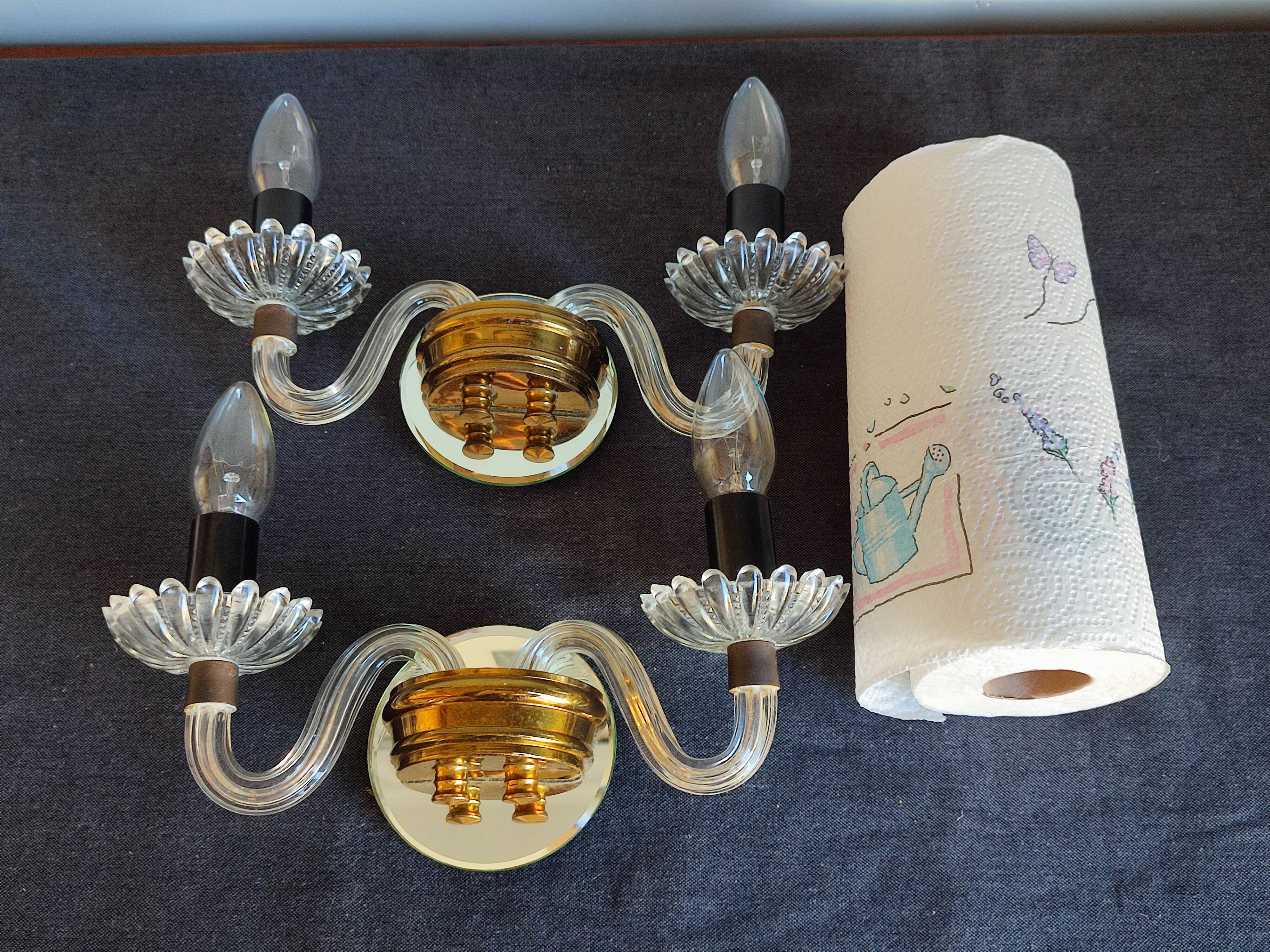 Pair of vintage glass/mirror two-arm wall lights