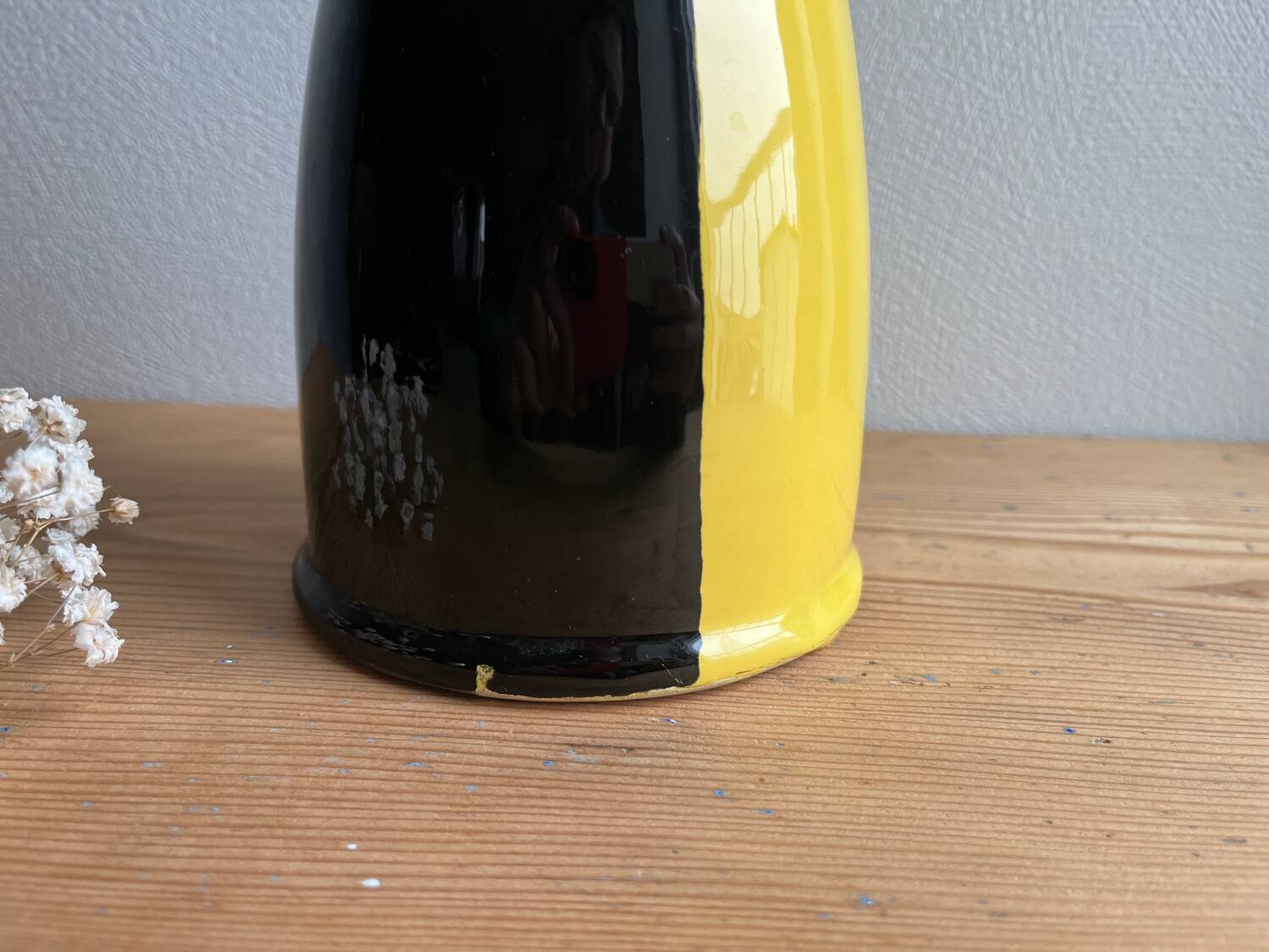 Vintage Vallauris two-tone black and yellow earthenware vase