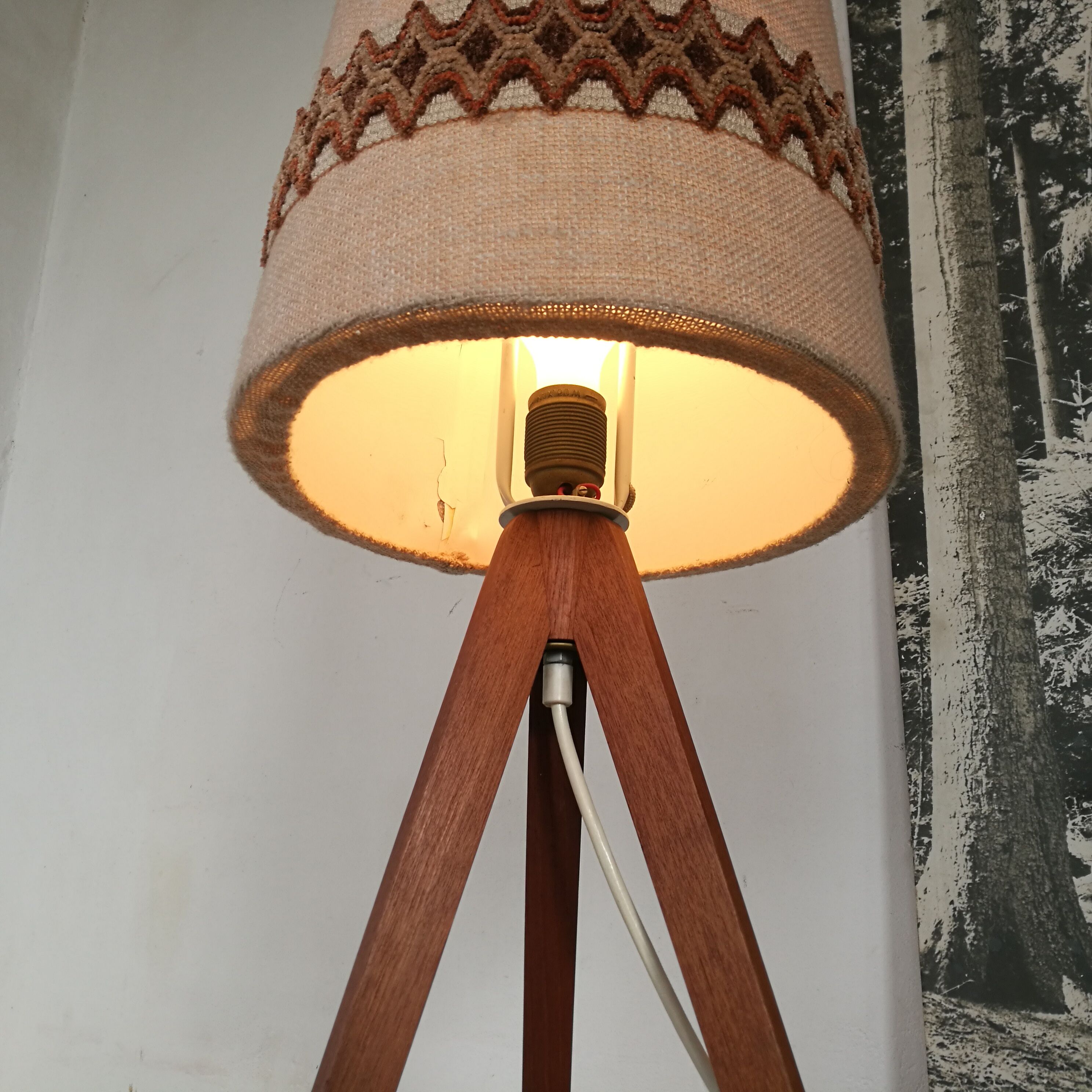 Scandinavian tripod teak lamppost