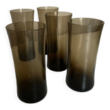 Set of 5 high ball diabolo glasses 1970 in smoked brown glass