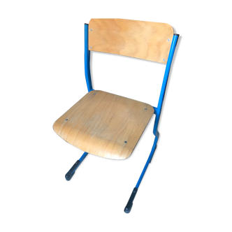 Chaise d'écolier en hêtre et métal bleu