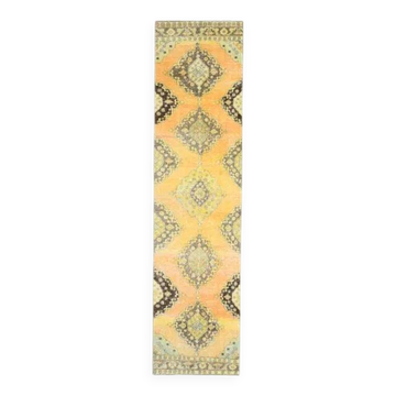 Tapis coureur vintage turc en laine et coton noué à la main des années 1970, 92x390.
