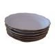 6 assiettes creuses en porcelaine fine blanche, signées Ph. Deshoulières, bords festonnés dorés