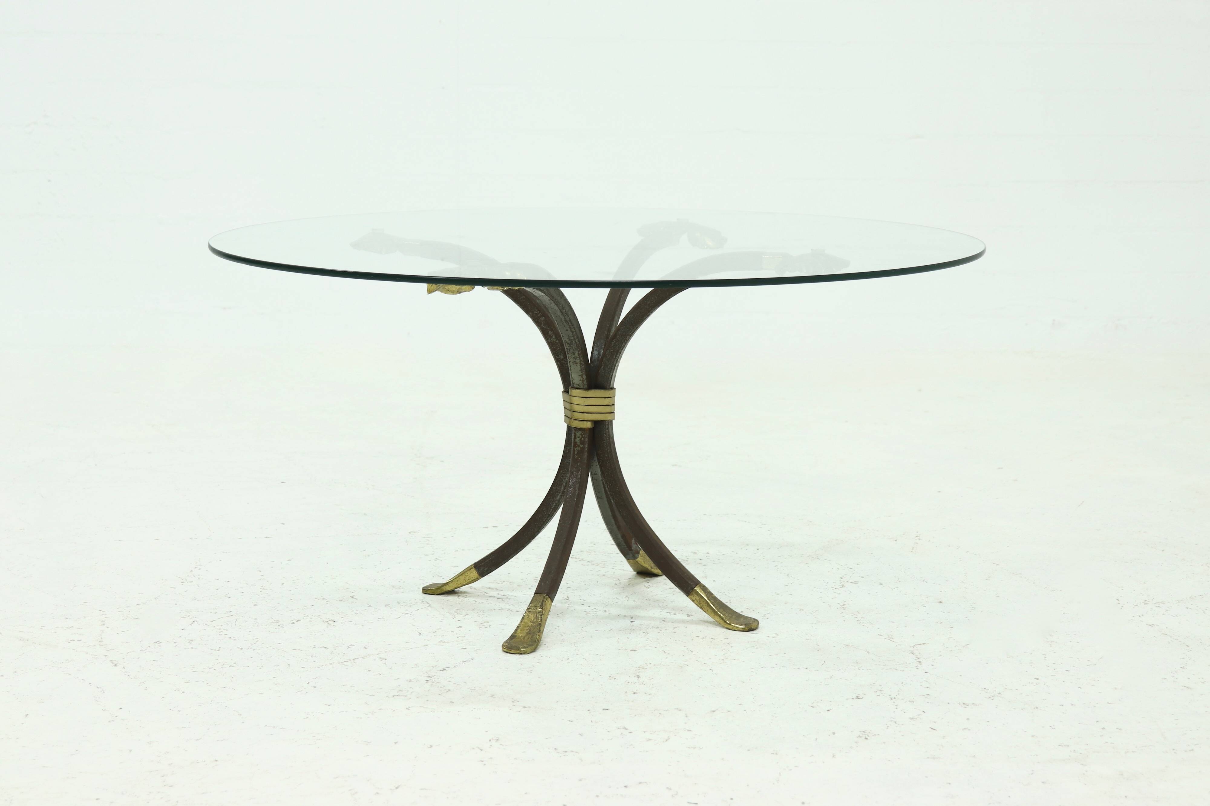 Coffee Table by Manfred Bredohl in Brass and Forged Iron 1970s