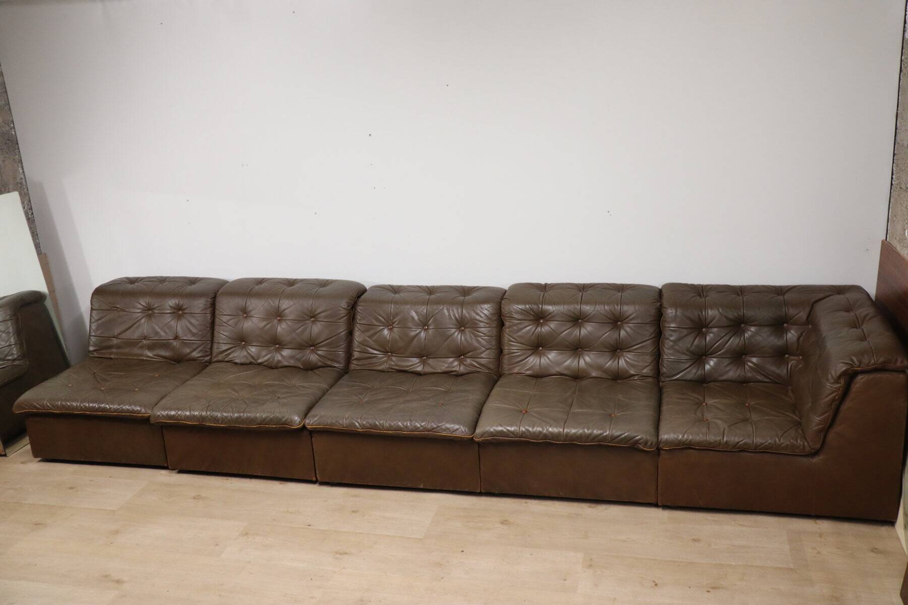 Vintage modular patchwork leather sofa, 1970s