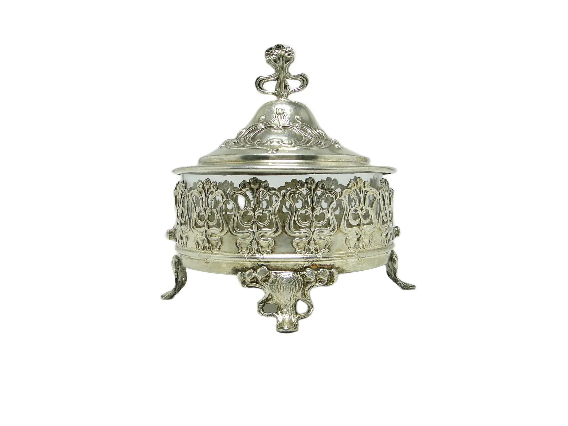 Bonbonnière, Art Nouveau, laiton argenté, Allemagne, début du 20e siècle