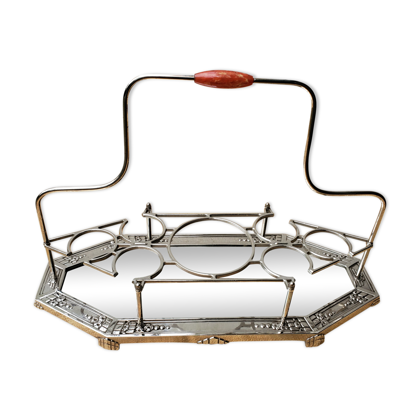 Glass door tray and art deco bottle