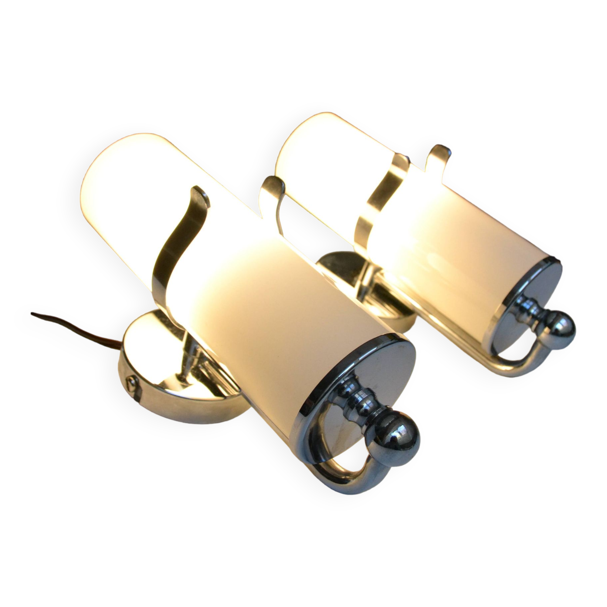 Pair of Delmas opaline and chrome wall lights from the 70s