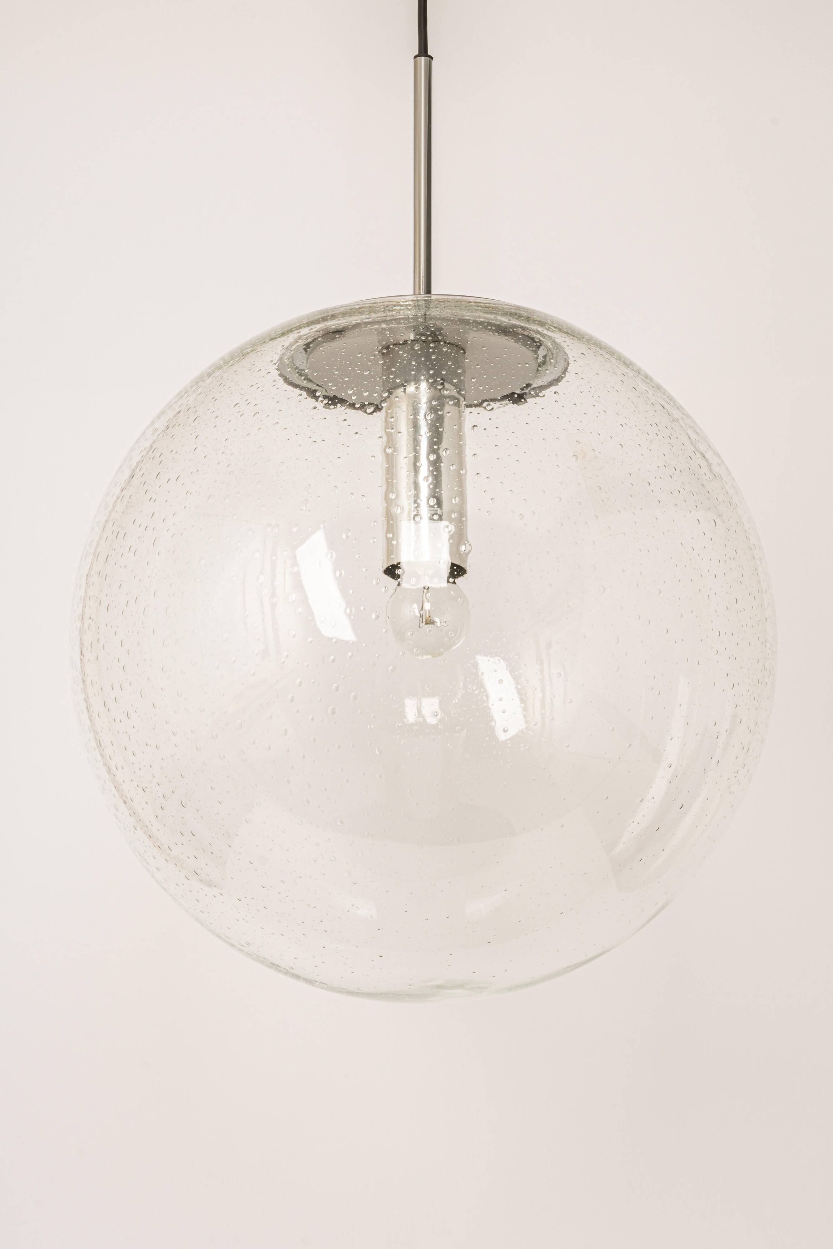 clear glass ball pendant chrome Limburg, Germany, 1970s