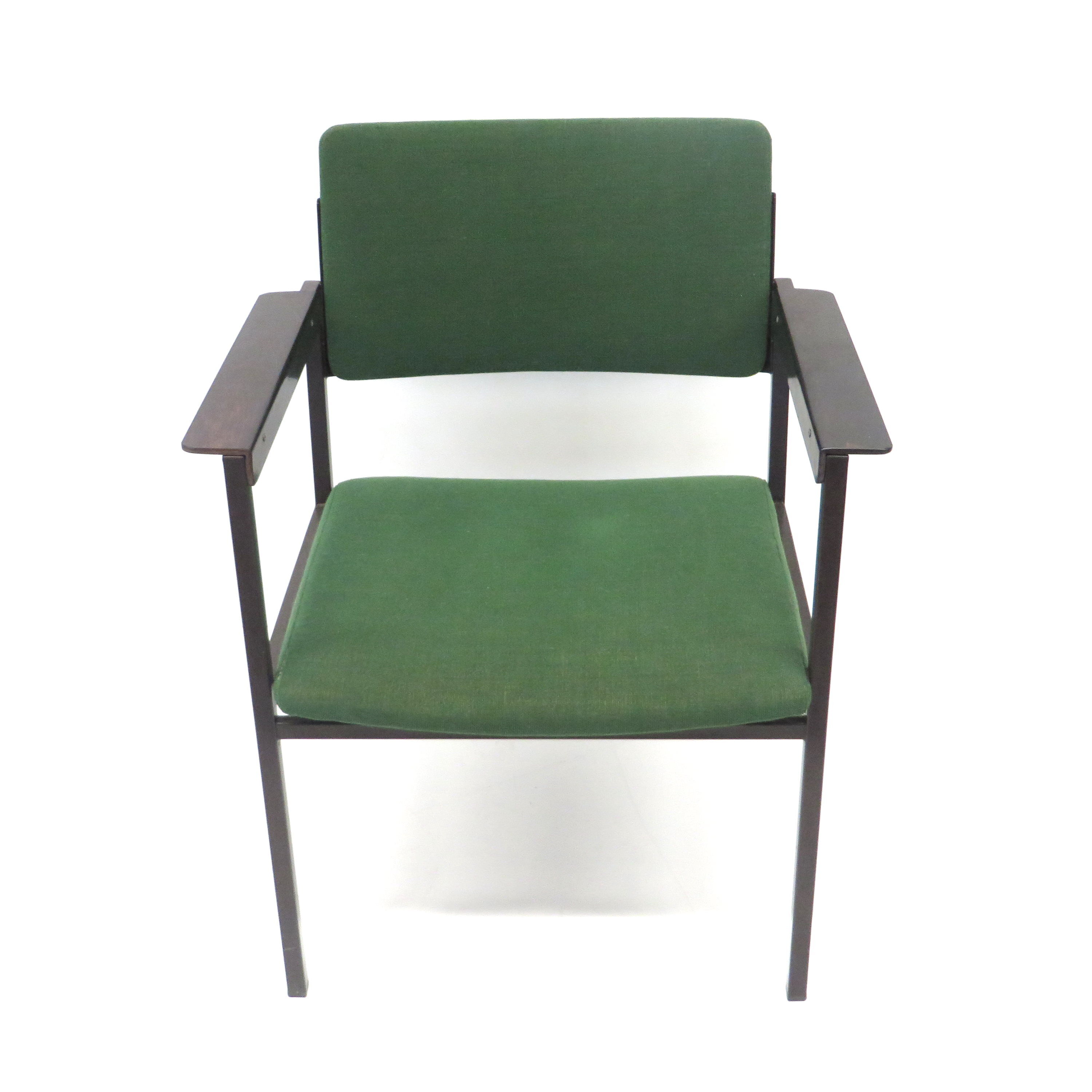 Green vintage armchair with metal frame made in the 60s