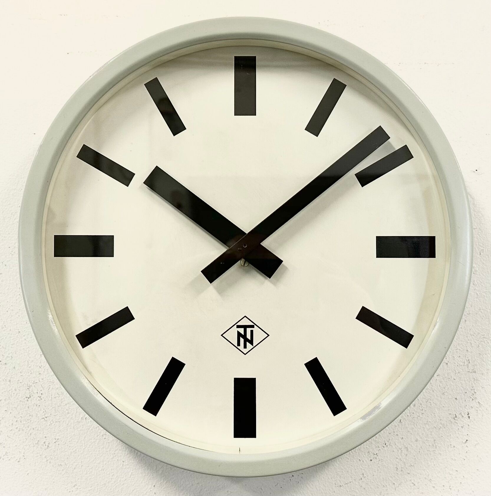 Grey Industrial Wall Clock from TN, 1960s