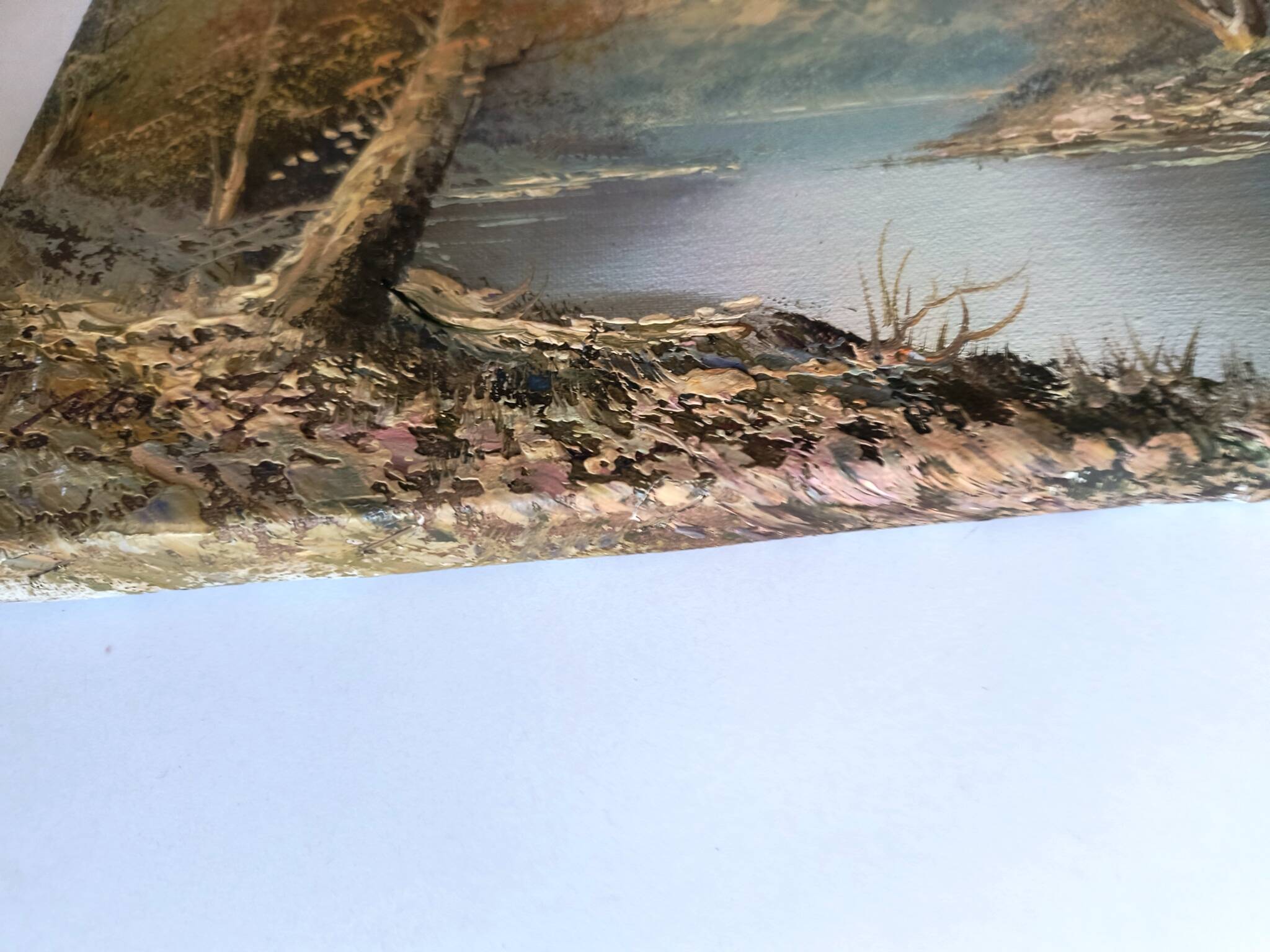 Antique oil painting – Lakeside – nature and tranquility