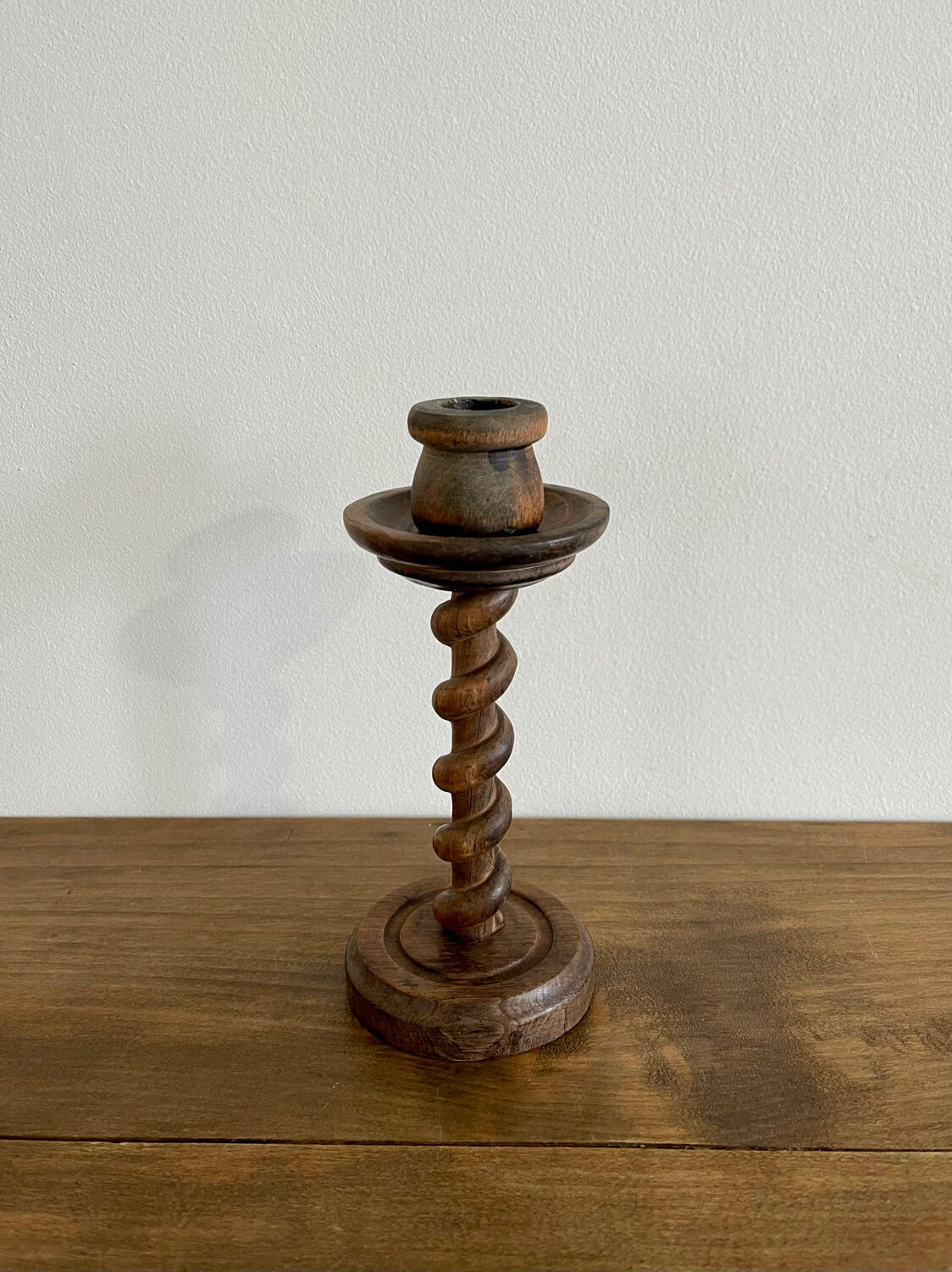 Twisted wooden candle holder