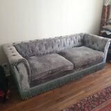 Canapé style Chesterfield vintage bleu gris velours