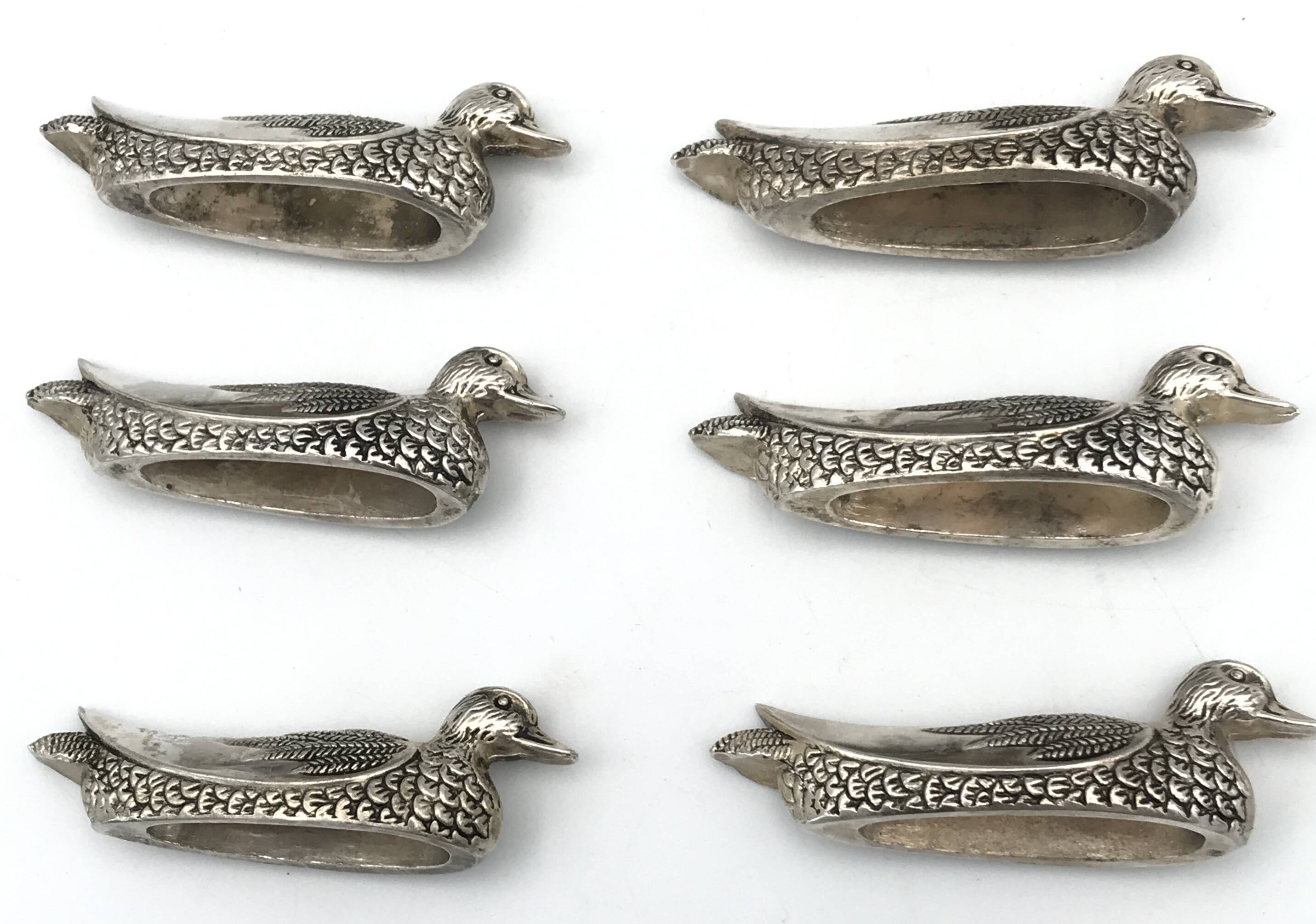 6 vintage DUCK-shaped knife rests, silver-plated metal, SILEA