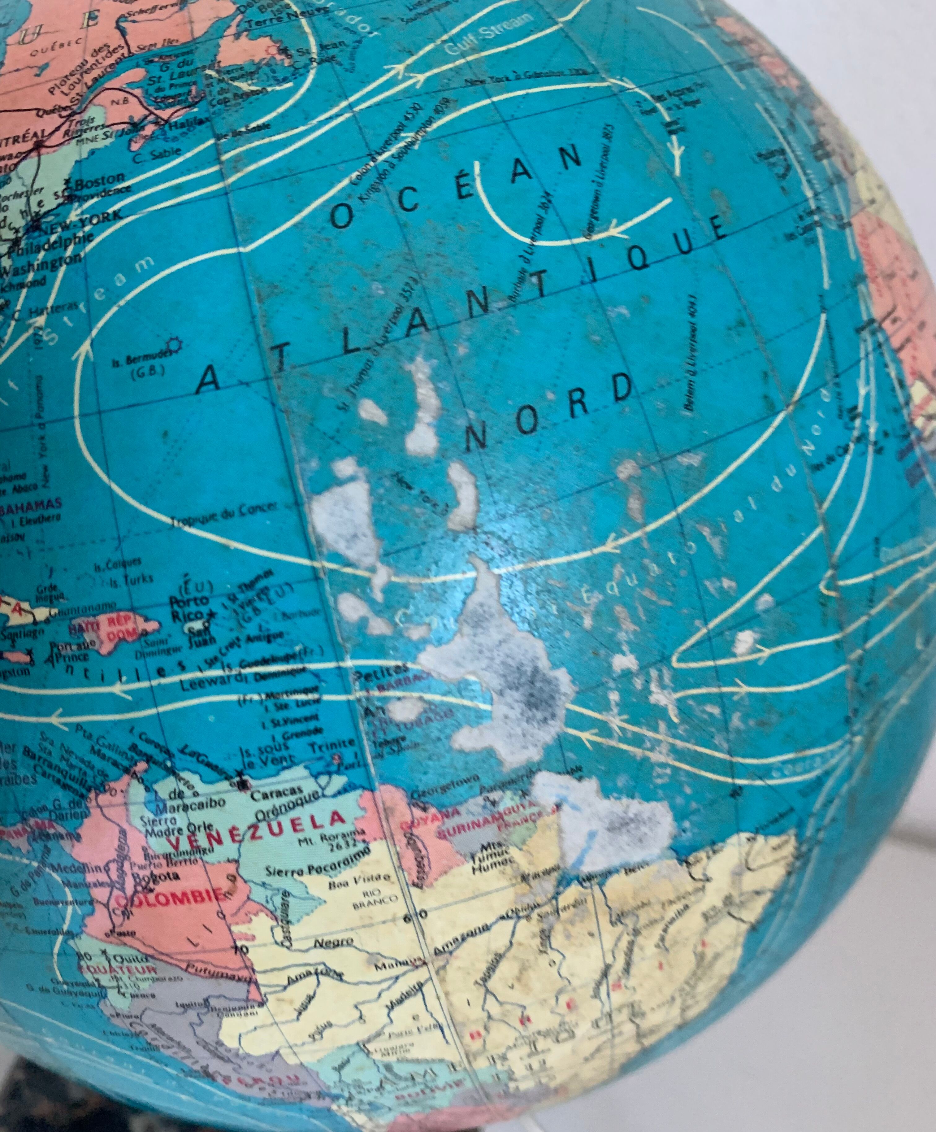 Vintage globe 1976 terrestrial Taride glass marble world map - 30 cm
