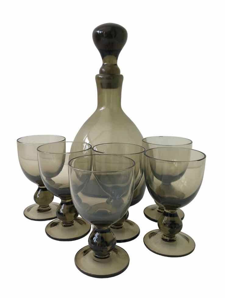 6 blown glass glasses and carafe 1960