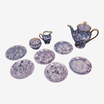 Set coffee maker, milk jug, sugar bowl and its 6 small plates in porcelain from Poland WAWEL
