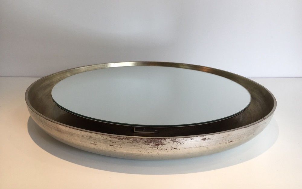 Silver mirror in curved wood 66.5 x 66.5 cm