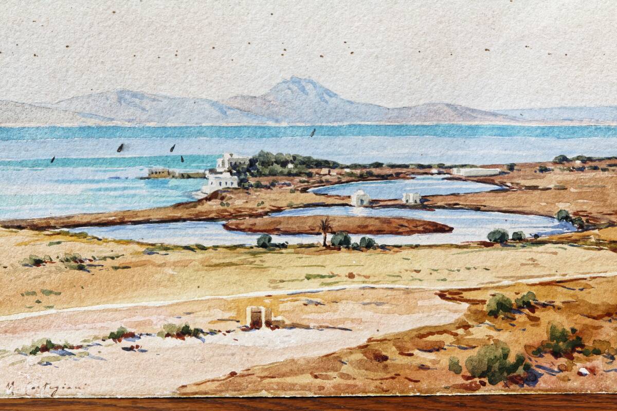Watercolor by Michèle Cortegiani, landscape of Sicily