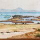Aquarelle signée Michèle Cortegiani, paysage de Sicile