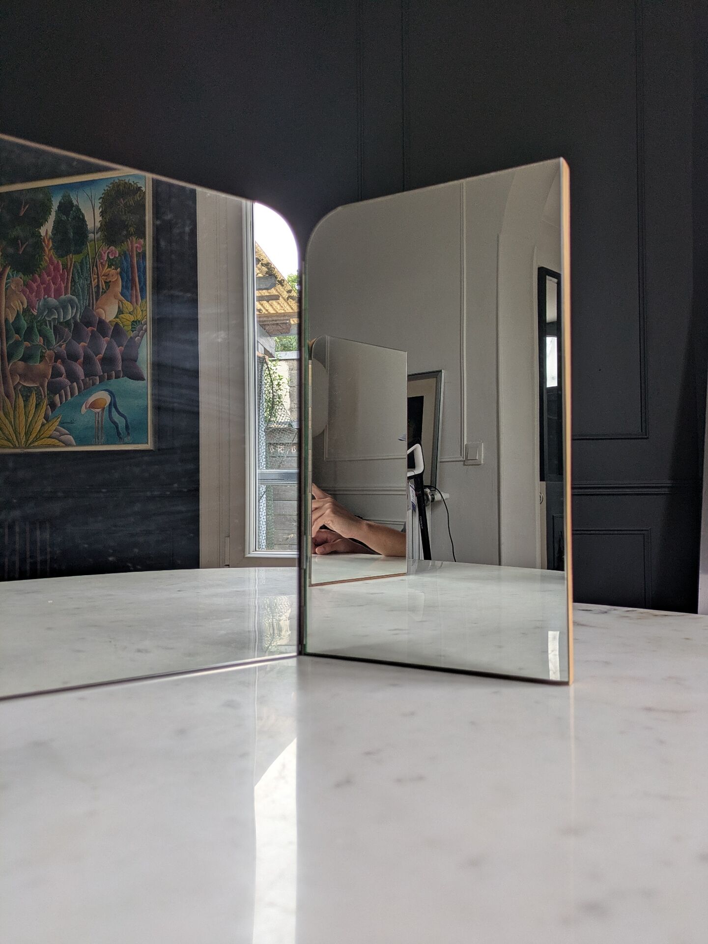 Mid-century tabletop triptych dressing mirror