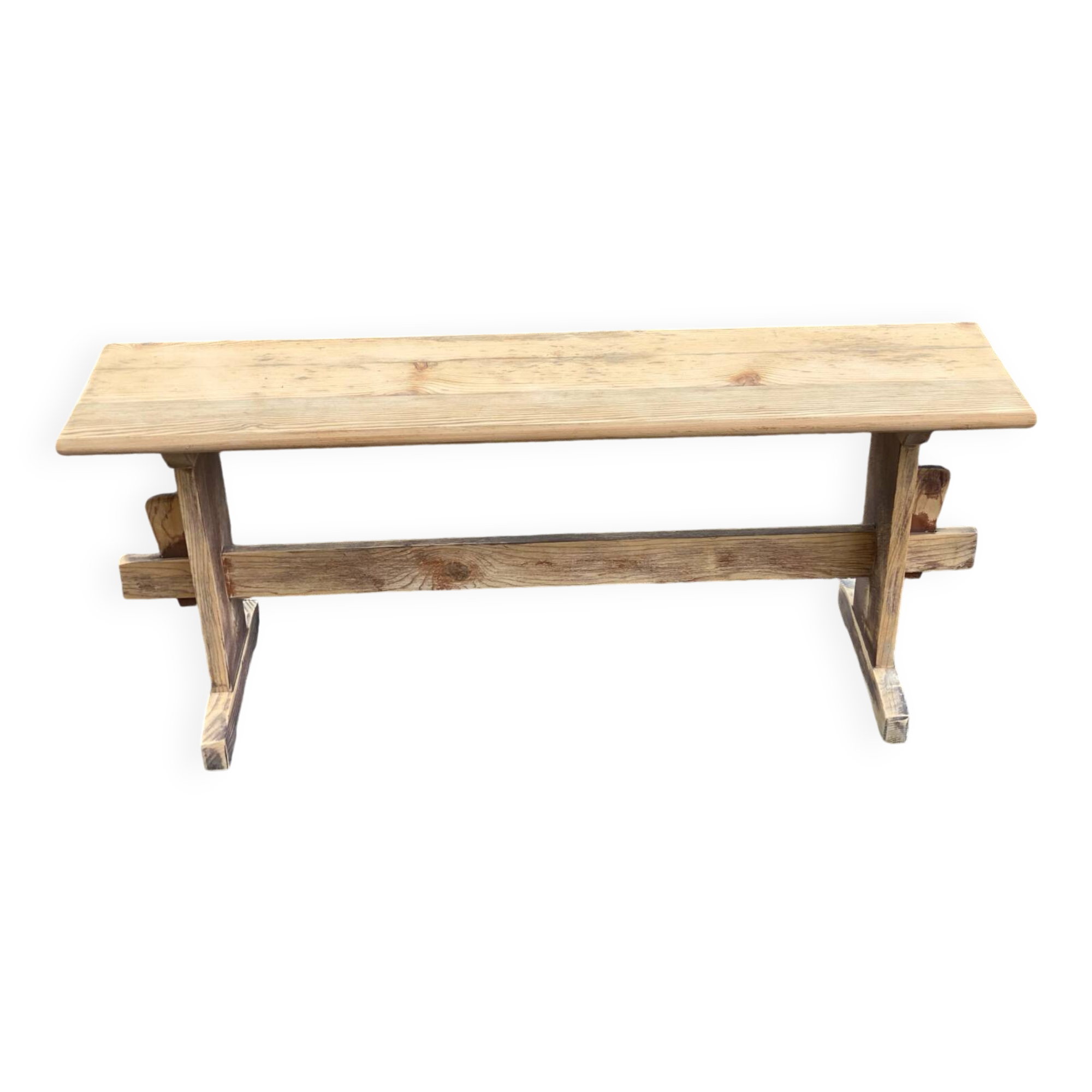 Renovated vintage farmhouse bench in raw solid wood