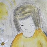 Edith Ferullo, Girl with Yellow Dress, Acrylic on Wood, 1960s