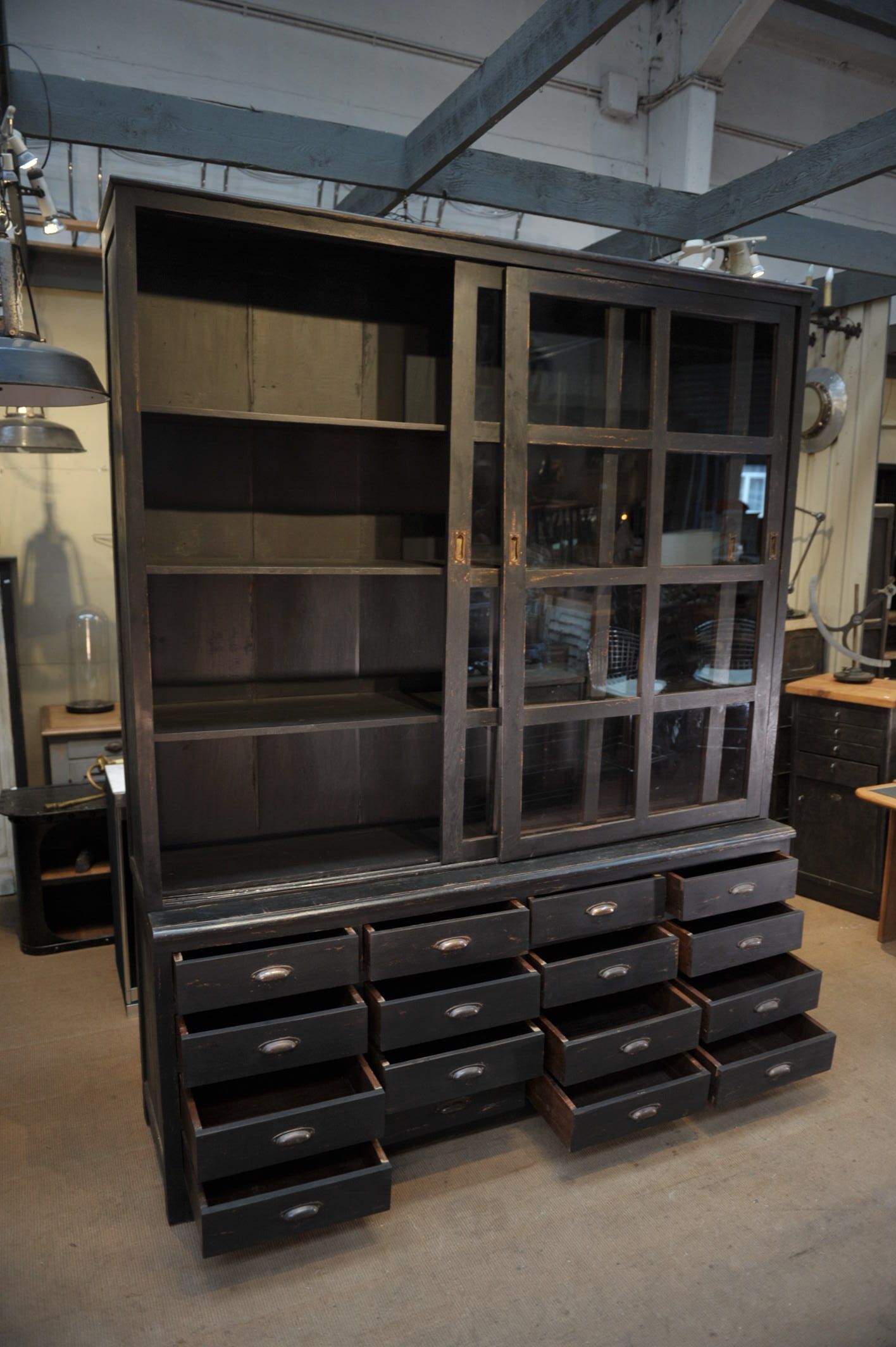 Teak library 1960 sliding doors and drawers