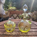 Carafe and sugar bowl in ouraline, Legras/Baccarat